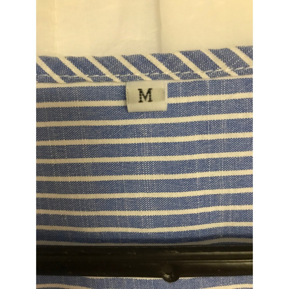 Unbranded Blue White Striped 100% Cotton Midi Dress Short Sleeve Wood Buttons M - Picture 3 of 5